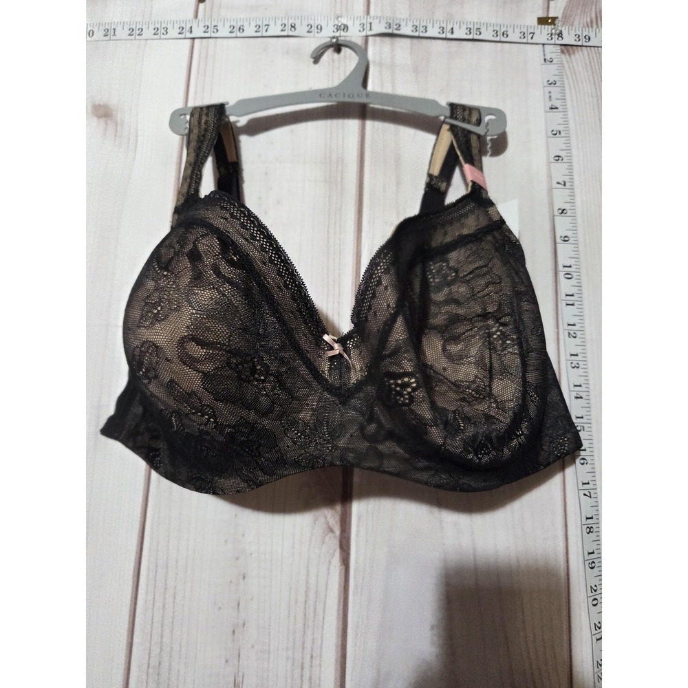 Cacique Bra Womens 42DD Black Nude Lace Lightly Lined Balconette Underwire‎